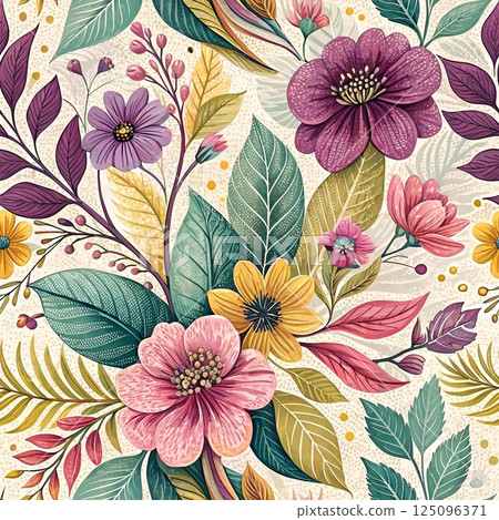 Seamless floral pattern with flowers, leaves, perfect Seamless floral pattern with flowers, leaves, perfect 125096371
