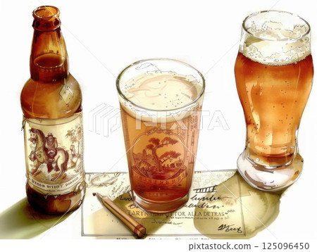 Beer Bottle and Glasses Illustration Beer Bottle and Glasses Illustration 125096450