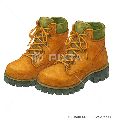 登山靴水彩插圖(棕色靴子,戶外) 登山靴水彩插圖(棕色靴子,戶外) 125096554
