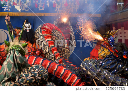 Iwami Kagura: Night Kagura at Sannomiya Shrine in Hamada City: Susanoo-no-Mikoto defeats the giant snake Iwami Kagura: Night Kagura at Sannomiya Shrine in Hamada City: Susanoo-no-Mikoto defeats the giant snake 125096783