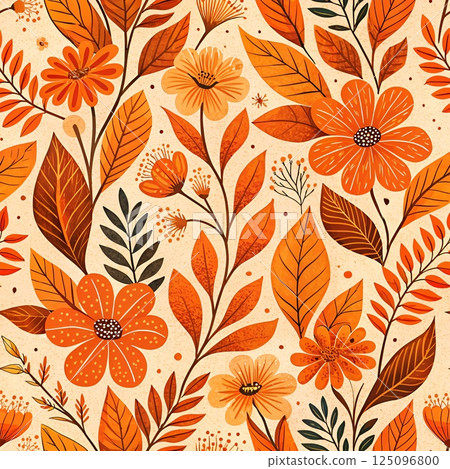 Seamless floral pattern with flowers and leaves in a vintage style for a nature-inspired design 125096800