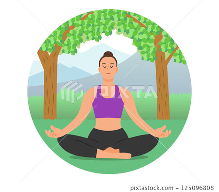 Illustration of a woman meditating in yoga 125096808