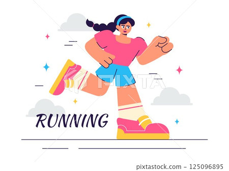 Running Race Vector Illustration featuring People Jogging or Leisurely Strolling While Enjoying the Outdoor Atmosphere in a Flat Style Background 125096895