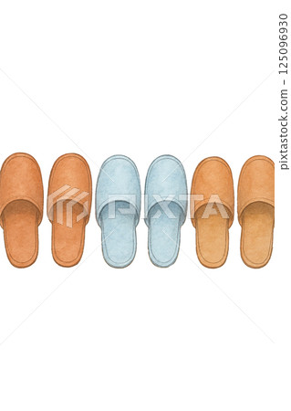 拖鞋排成一排的水彩插圖/用於入口、訪客和家庭 拖鞋排成一排的水彩插圖/用於入口、訪客和家庭 125096930
