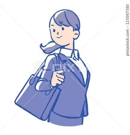 Young woman in a suit carrying a bag 125097380