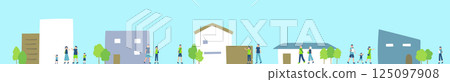 Illustration of people visiting a housing exhibition center 125097908