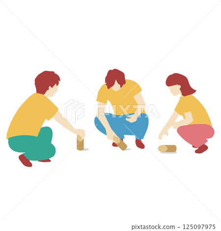Illustration of a team re-standing a skittle Illustration of a team re-standing a skittle 125097975