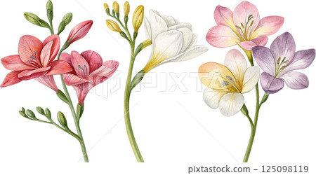 Watercolor Freesia Flowers Watercolor Freesia Flowers 125098119