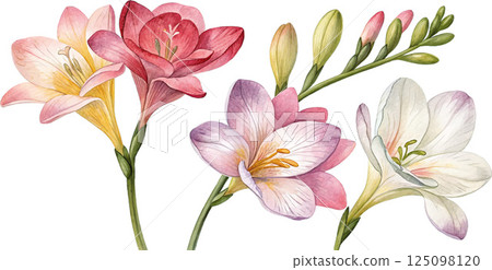 Watercolor Freesia Flowers Watercolor Freesia Flowers 125098120