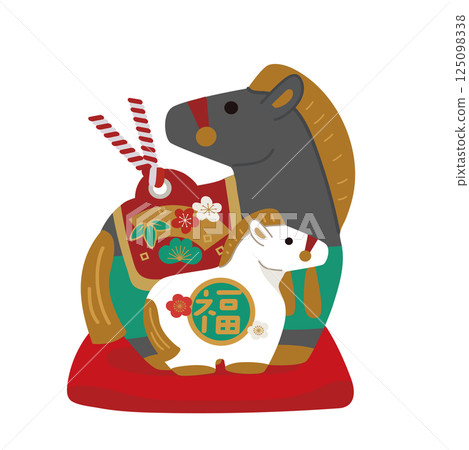2026 Year of the Horse New Year's card material - Horse and baby clay bell illustration 125098338