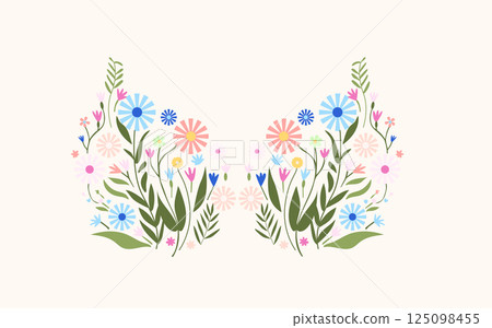 A vector illustration of women's breasts creatively formed by colorful flowers, representing femininity, nature, and beauty in a symbolic and artistic manner. Concept of body positivity and floral des A vector illustration of women's breasts creatively formed by colorful flowers, representing femininity, nature, and beauty in a symbolic and artistic manner. Concept of body positivity and floral des 125098455