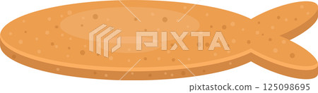 Cartoon illustration of a tan fish-shaped cracker with rounded edges and small dots across its surface. Cartoon illustration of a tan fish-shaped cracker with rounded edges and small dots across its surface. 125098695