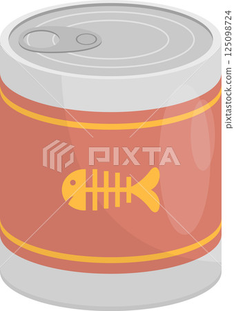 A cartoon illustration of a can, possibly of food, featuring a fish skeleton on the label. 125098724