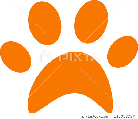 An orange paw print illustration isolated on a black backdrop. Paw print graphic for animal themes. 125098737