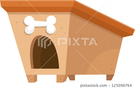 A cartoon doghouse with a bone above the door. The roof is brown and the walls are a lighter brown. 125098764