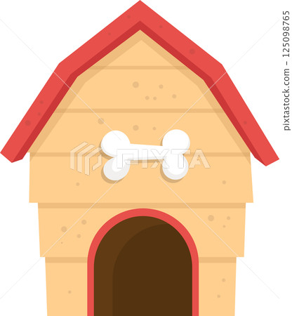 A cartoon dog house, painted tan with a red roof and a white bone graphic over a dark brown doorway. A cartoon dog house, painted tan with a red roof and a white bone graphic over a dark brown doorway. 125098765