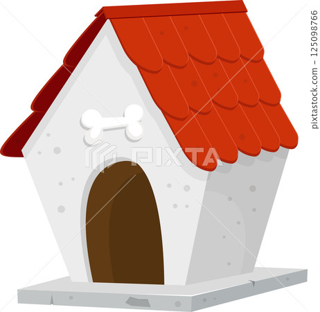 Cartoon doghouse with red roof and bone detail. Perfect for pet illustrations and animations. 125098766