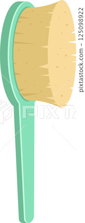Cartoon style illustration of a cleaning brush with soft bristles and a light green plastic handle. 125098922