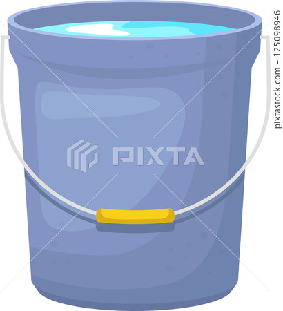 Illustration of a pale blue bucket filled to the brim with water, cartoon style for kids concept 125098946