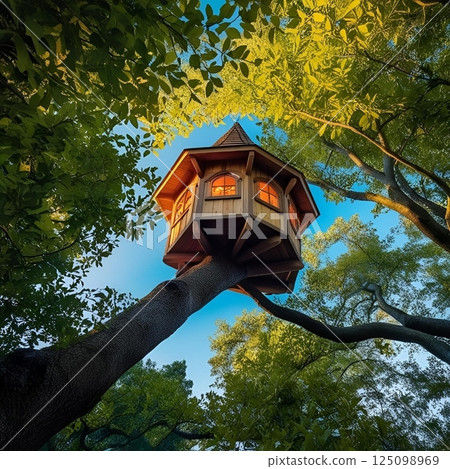 Cute house in autumn leaves 125098969