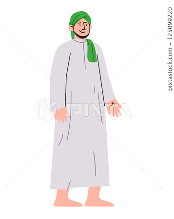 Sunan kudus Islam scholar ancient religion traditional teacher historic wali songo Islamic figure drawing illustration wearing white thobe and robe green turban 125099220