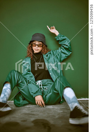 Fashion, sunglasses and hip hop with black woman and wall with mockup for urban, gen z and luxury. Beauty, youth and hipster with portrait of girl and street style for trendy, edgy and confident Fashion, sunglasses and hip hop with black woman and wall with mockup for urban, gen z and luxury. Beauty, youth and hipster with portrait of girl and street style for trendy, edgy and confident 125099456