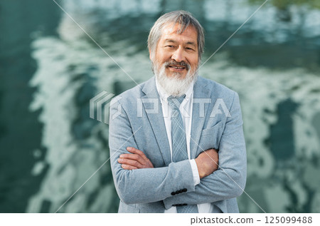 Happy, corporate and businessman in the city with arms crossed for management, ceo and manager in Colombia. Success, trust and portrait of a mature worker and boss with pride and smile in a suit Happy, corporate and businessman in the city with arms crossed for management, ceo and manager in Colombia. Success, trust and portrait of a mature worker and boss with pride and smile in a suit 125099488