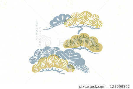 Bonsai tree elements. Geometric pattern in vintage style. Japanese background with Asian traditional icon vector. 125099562