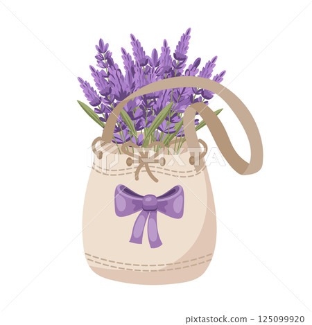 Lavender flowers in a decorative bag. Illustration on a white background. Lavender flowers in a decorative bag. Illustration on a white background. 125099920