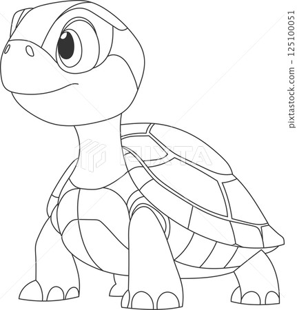 Cartoon illustration of a turtle, highlighting its shell and gentle expression. Simple and appealing design suitable for various uses. 125100051