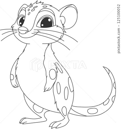 Charming, outlined cartoon of a spotted rodent, evoking innocence and playfulness. Whimsical details make the character engaging. 125100052