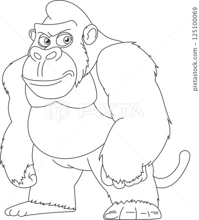 A muscular cartoon gorilla stares forward with a slight frown. The artwork uses solid black fill and an outline to define the form. 125100069