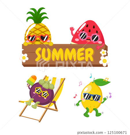 Cute tropical fruits character on holiday clip art 125100671
