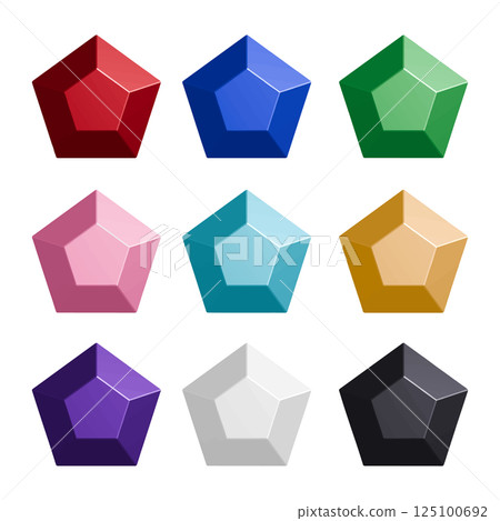 圖示集彩色寶石切割成五邊形向量插圖帶有透明背景 125100692