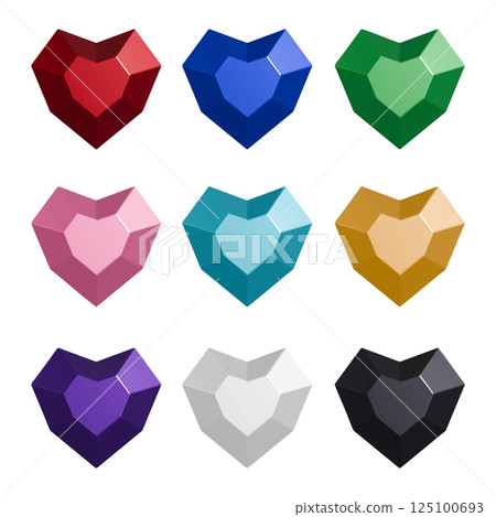 Icon set of colorful gemstones cut in a heart shape Vector illustration with transparent background 125100693