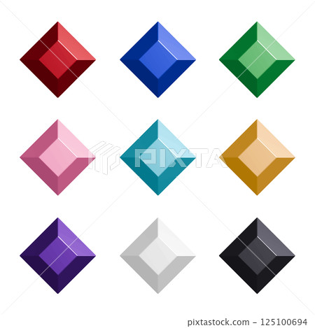 Icon set of colorful gemstones cut into diamond shapes. Vector illustration with transparent background 125100694