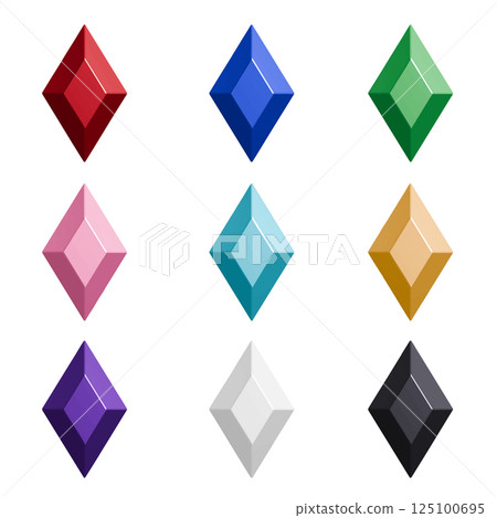 Icon set of colorful gemstones cut into vertical diamond shapes. Vector illustration with transparent background 125100695