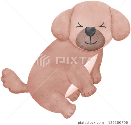 Shih Tzu sticking out his tongue Cartoon Set in watercolor style with Different Pose and Expressions 125100706