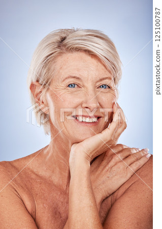 Senior woman, beauty and face, skincare and dermatology wellness for wrinkles, anti aging cosmetics and healthy skin on studio background. Portrait of happy mature lady, body care and aesthetic glow Senior woman, beauty and face, skincare and dermatology wellness for wrinkles, anti aging cosmetics and healthy skin on studio background. Portrait of happy mature lady, body care and aesthetic glow 125100787