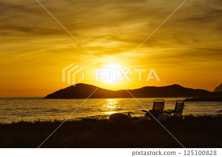 Sunset over sea, Calblanque beach, spain Sunset over sea, Calblanque beach, spain 125100828