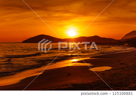 Sunset over sea, Calblanque beach, spain 125100881