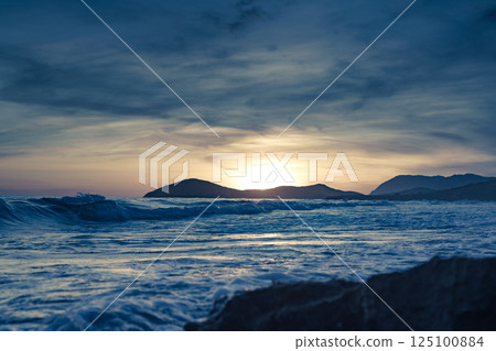 Sunset over sea, Calblanque beach, spain 125100884