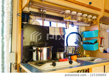 Caravan inside, kitchen area 125100893