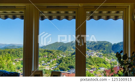 House window with norwegian landscape 125100915