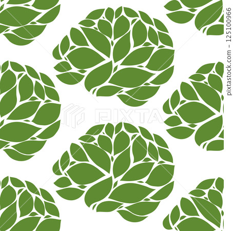 Vector seamless pattern with eco brains silhouettes from foliage on white background. Medical texture with internal organ for wallpaper. 125100966