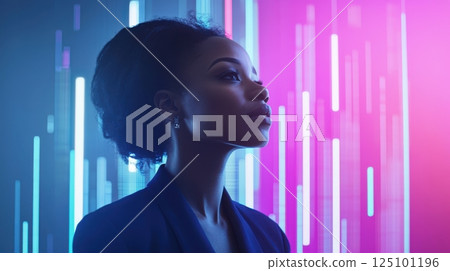 Futuristic portrait in neon lights, conceptual art for modern design projects. Trading world chart schedule Futuristic portrait in neon lights, conceptual art for modern design projects. Trading world chart schedule 125101196