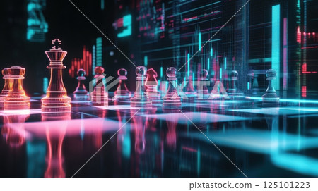 Futuristic chess concept with neon lights for gaming and strategy themes. Trading world chart schedule Futuristic chess concept with neon lights for gaming and strategy themes. Trading world chart schedule 125101223