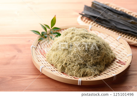 Tororo kelp from Rishiri, Hokkaido, served on a bamboo basket Tororo kelp from Rishiri, Hokkaido, served on a bamboo basket 125101496