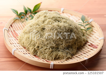 Tororo kelp from Rishiri, Hokkaido, served on a bamboo basket 125101507