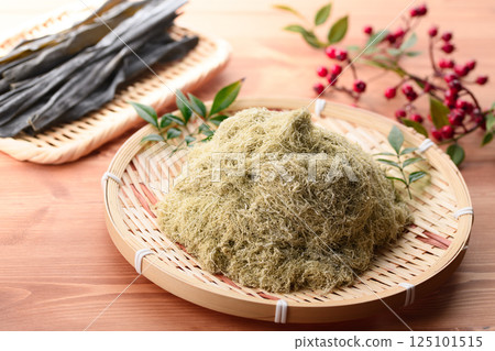 Tororo kelp from Rishiri, Hokkaido, served on a bamboo basket Tororo kelp from Rishiri, Hokkaido, served on a bamboo basket 125101515